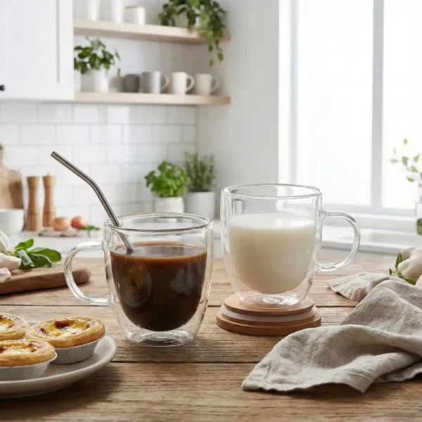 لیوان دوجداره پیرکس دسته دار